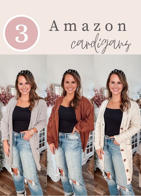 Holiday outfit! Cozy cardigans, long sleeve black bodysuit, velvet headbands & initial necklace are from amazon! mom jeans are from pink lily- use code Dorothy20 for 20% off!! 

Winter outfit, mom style, holiday looks, amazon finds, Amazon fashion, winter boots, coats, jackets, casual style. 

#LTKHoliday #LTKFind #LTKsalealert