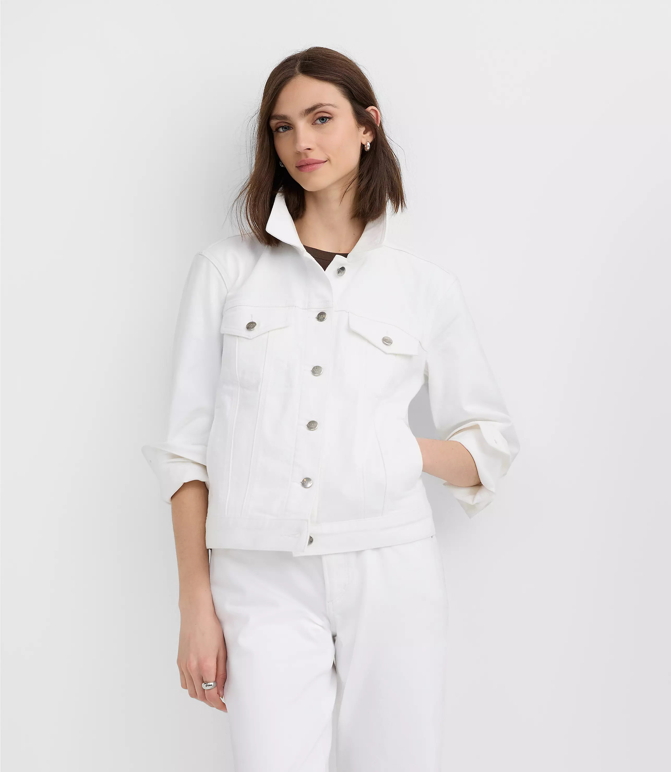 Denim Trucker Jacket in White | LOFT