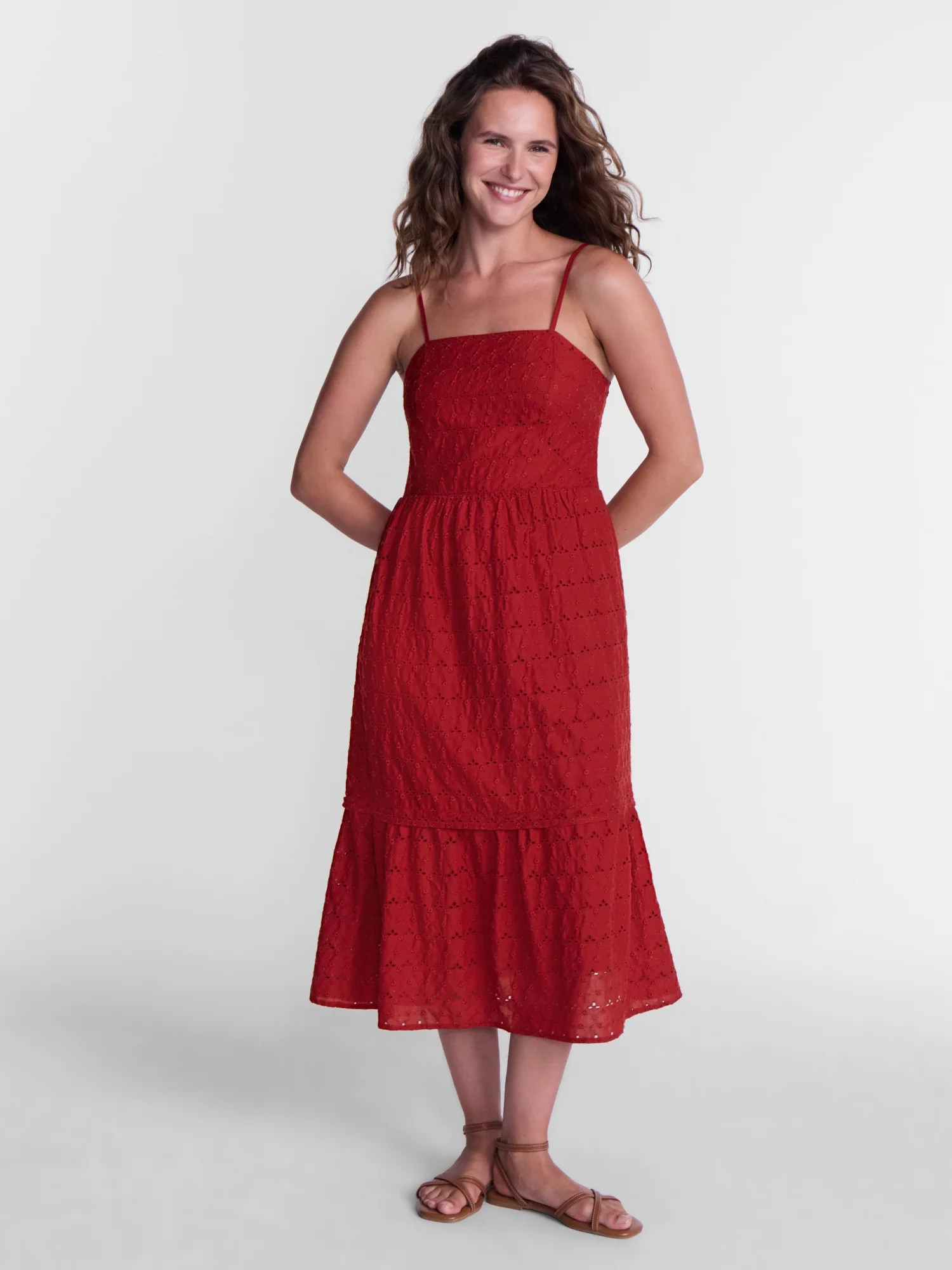 Time and Tru Women's Sleeveless Eyelet Cotton Midi Dress, Sizes XS-XXXL | Walmart (US)