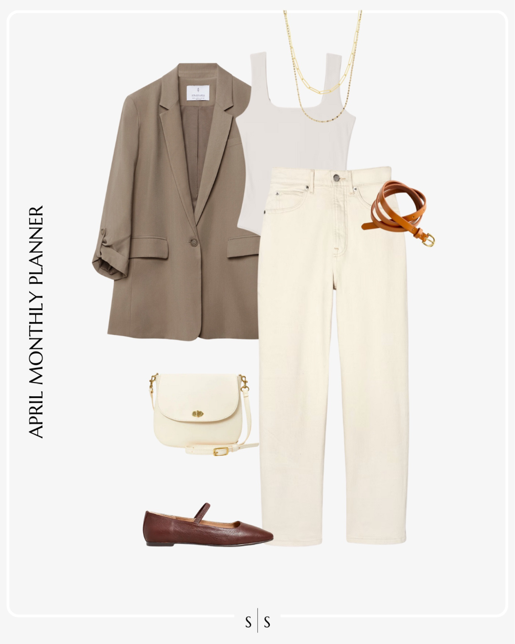 Monthly outfit planner: APRIL: Spring looks | oversized blazer, bodysuit, white denim, ballet flats, classic handbag, neutral belt

See the entire calendar on thesarahstories.com ✨ 


#LTKstyletip
