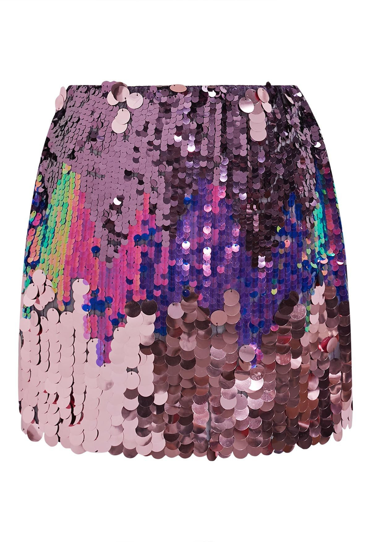 Eye-Catching Sequins Embellished Mini Bud Skirt in Purple | Chicwish