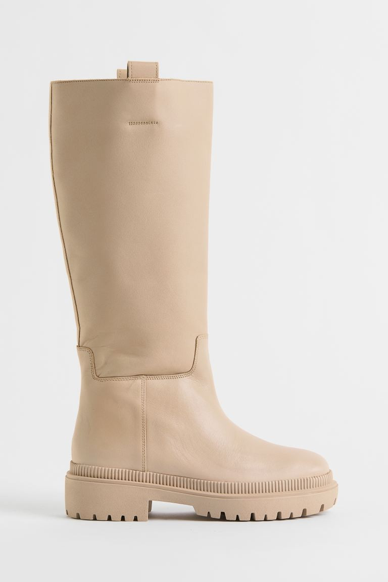 Leather knee-high boots - Light beige - Ladies | H&M GB | H&M (UK, MY, IN, SG, PH, TW, HK)