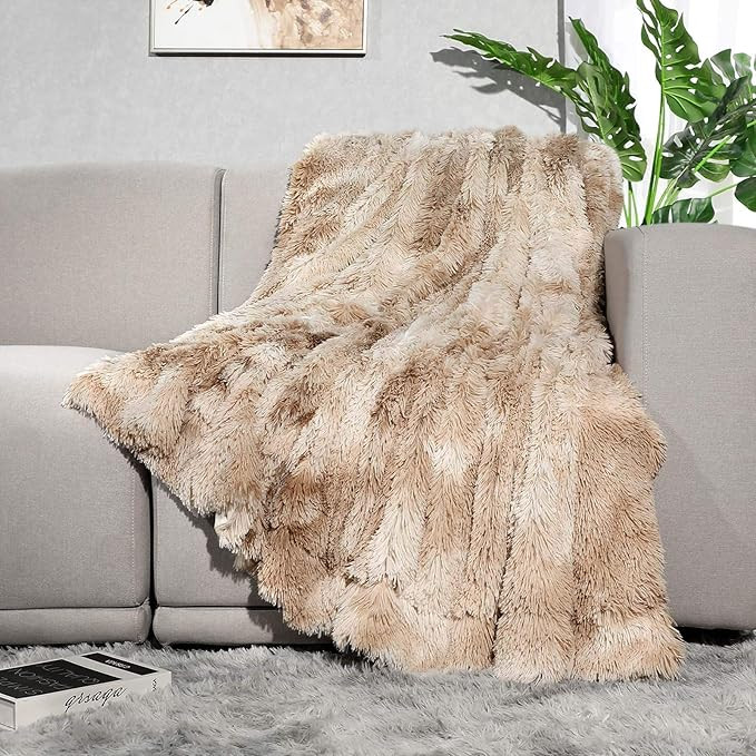 Lvylov Decorative Soft Fluffy Faux Fur Throw Blanket 50" x 60",Reversible Long Shaggy Cozy Furry ... | Amazon (US)
