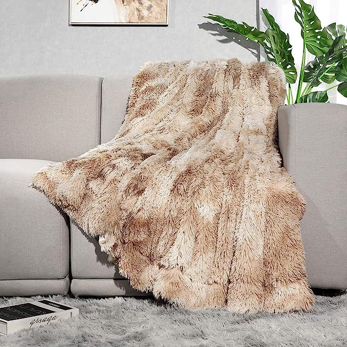 Lvylov Decorative Soft Fluffy Faux Fur Throw Blanket 50" x 60",Reversible Long Shaggy Cozy Furry ... | Amazon (US)