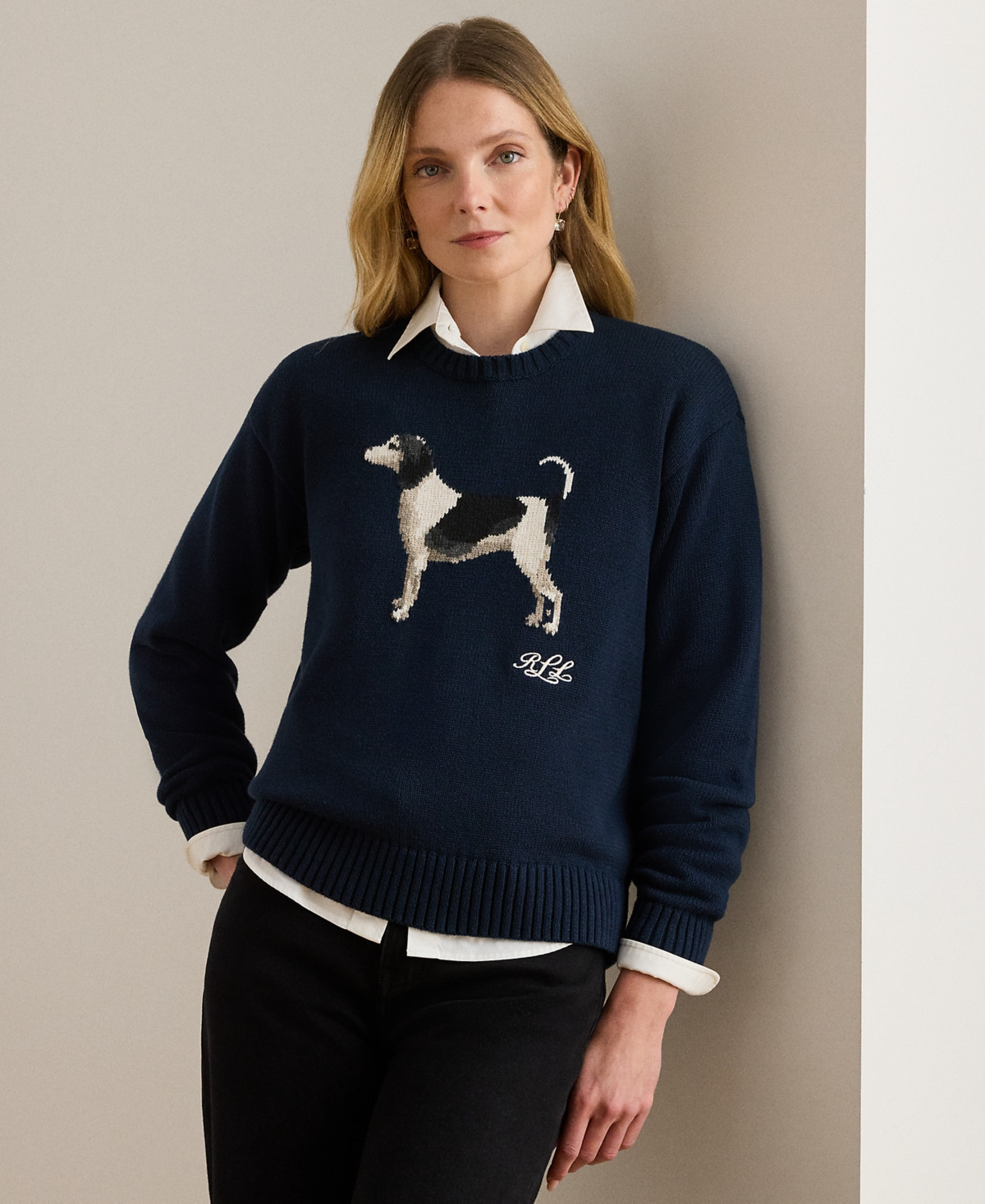 Lauren Ralph Lauren Petite Intarsia-Knit Crewneck Sweater - Lauren Navy | Macy's