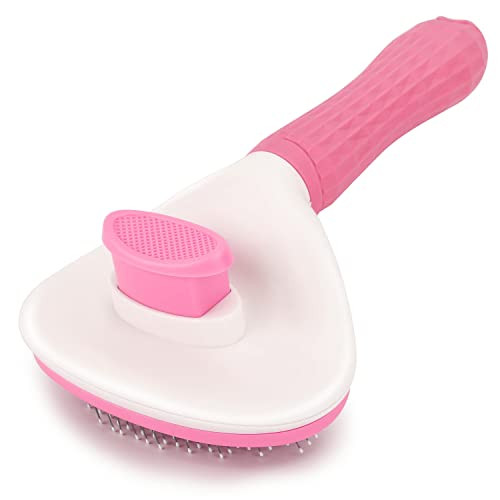 Depets Self Cleaning Slicker Brush, Dog Cat Bunny Pet Grooming Shedding Brush - Easy to Remove Loose Undercoat, Pet Massaging Tool Suitable for Pets with Long or Short Hair Pink | Amazon (US)