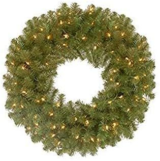 Amazon.com: National Tree Company Pre-Lit Artificial Christmas Wreath, Green, North Valley Spruce... | Amazon (US)