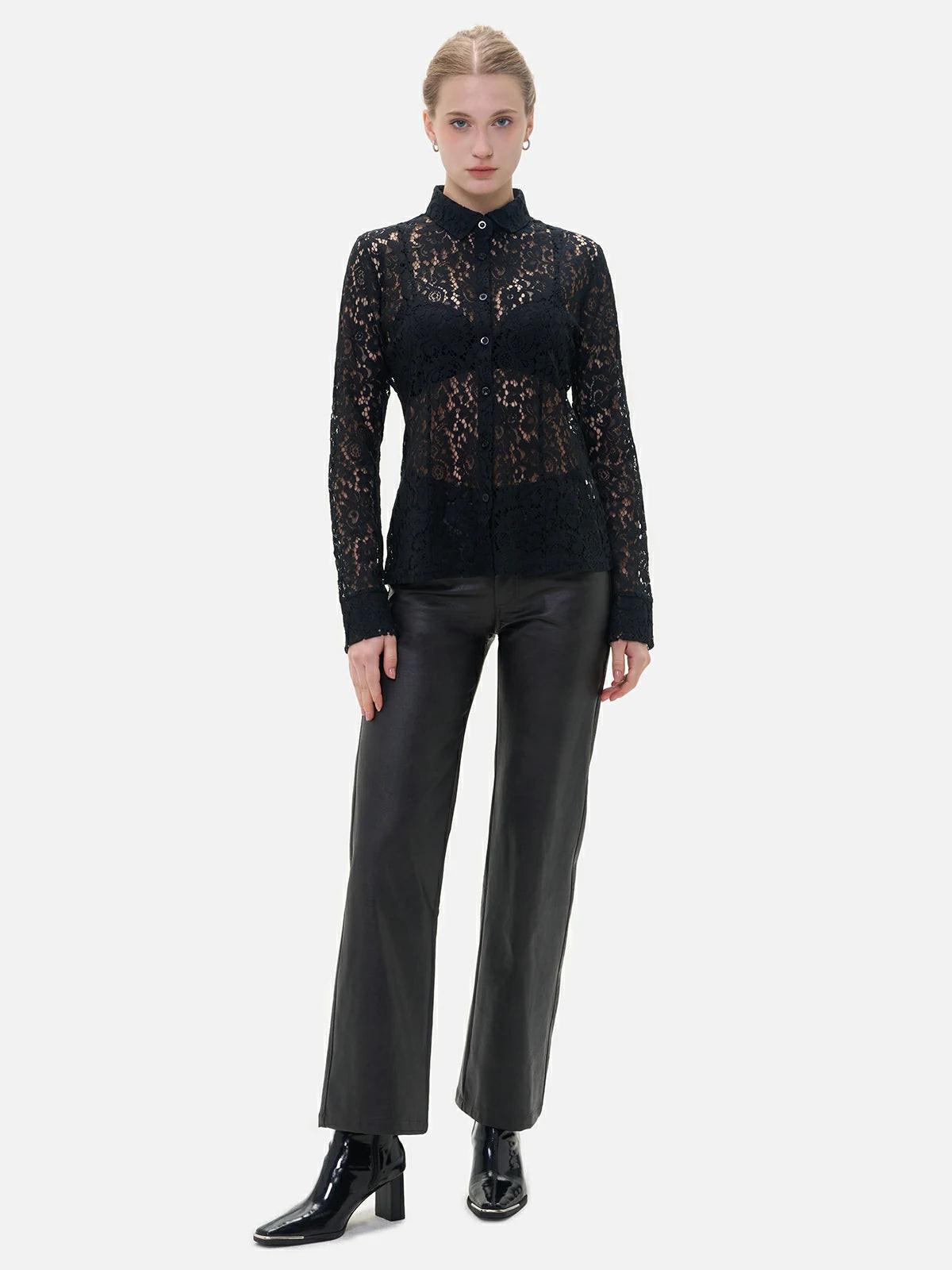 Stand Collar Floral Cut-out Blouse | SDEER
