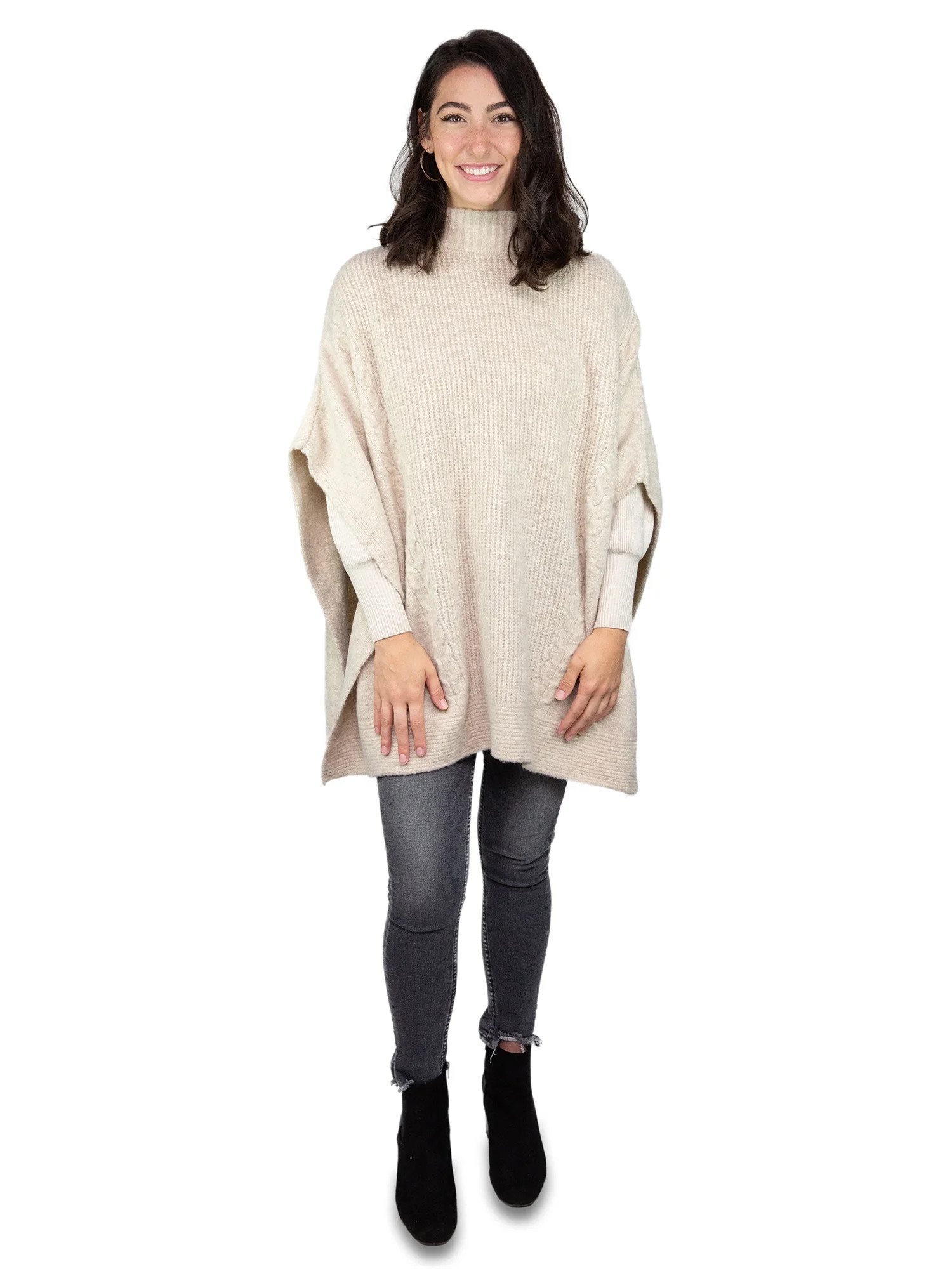 Time and Tru Womens Cable Knit Poncho Size Small/Medium Oatmeal Color - Walmart.com | Walmart (US)