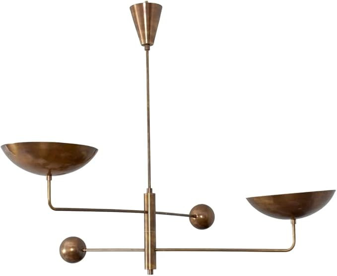 NauticalMart 2 Light Curved Pendant Mid Century Modern Raw Brass Sputnik Chandelier Light Fixture | Amazon (US)