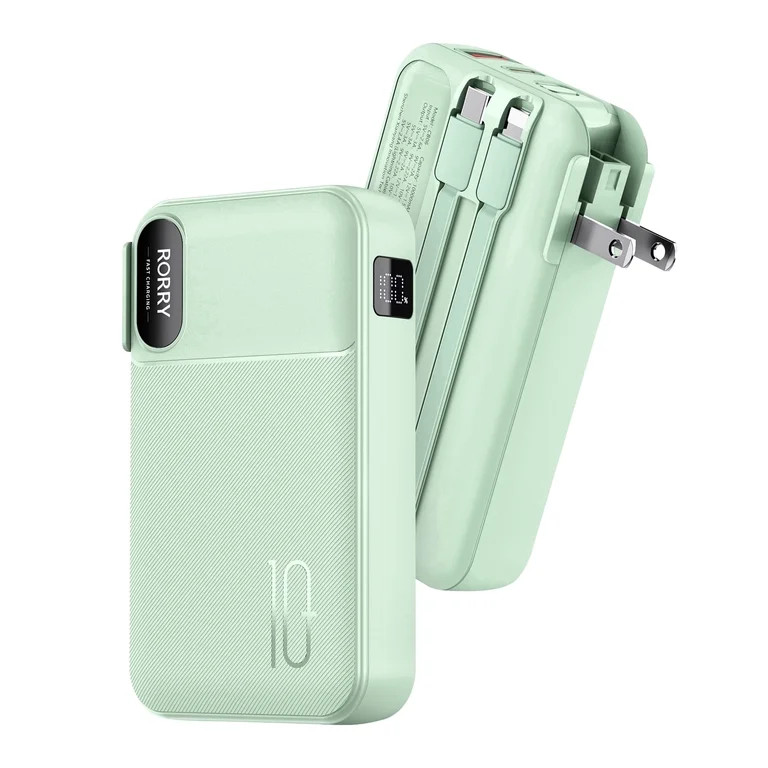 RORRY Portable Charger with Built-in Cables 10000mAh and AC Wall Plug , 22.5W Fast Charging Power... | Walmart (US)