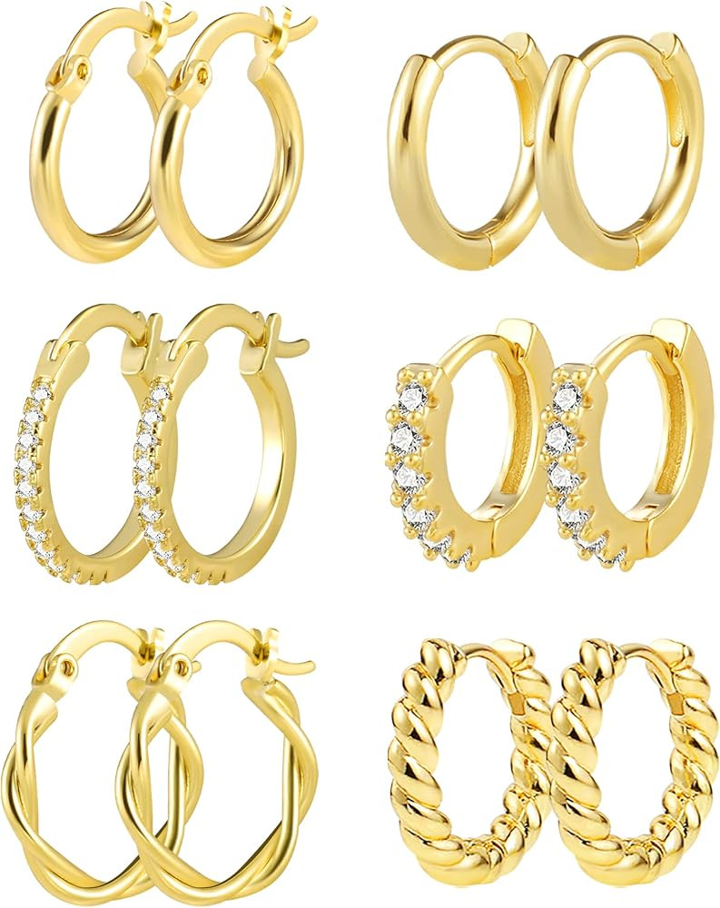 3 Pairs Small Huggie Hoop Earrings Set 14K Gold Hypoallergenic Lightweight Huggie Hoops Earrings ... | Amazon (US)