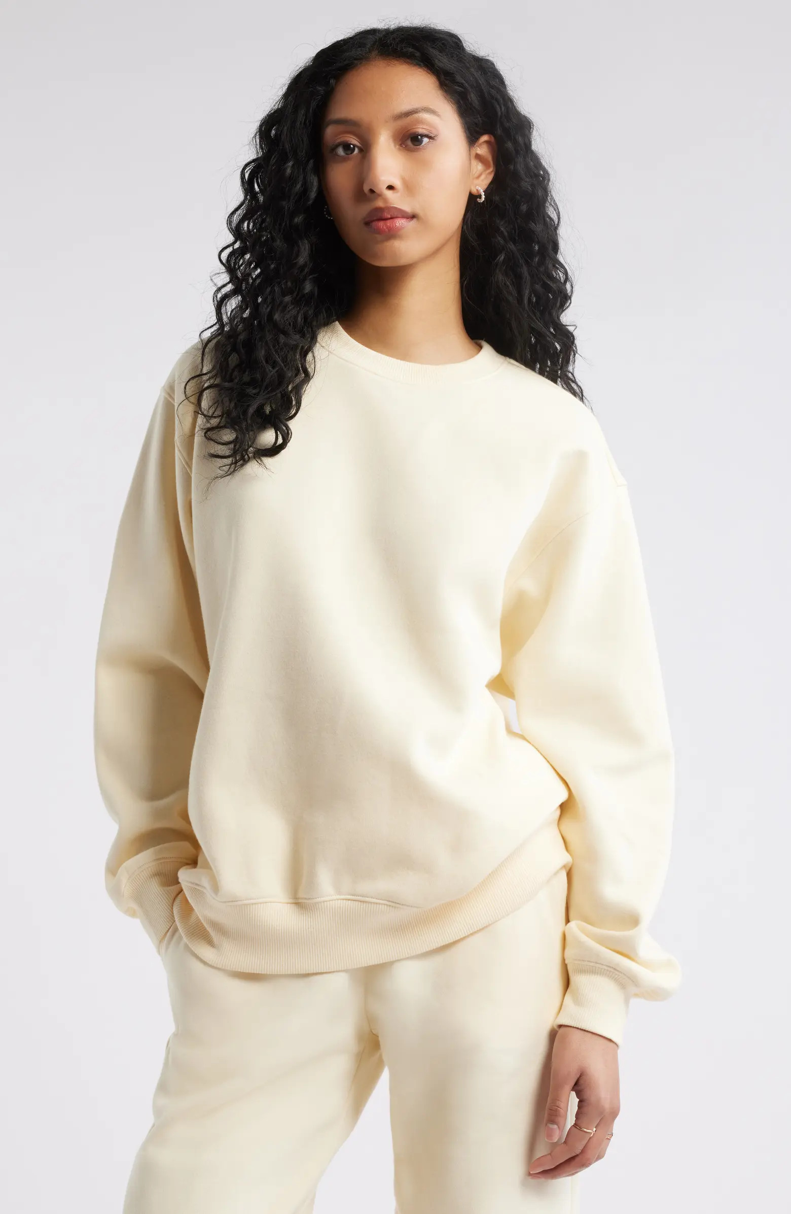Fleece Detail Oversize Crewneck Sweatshirt | Nordstrom