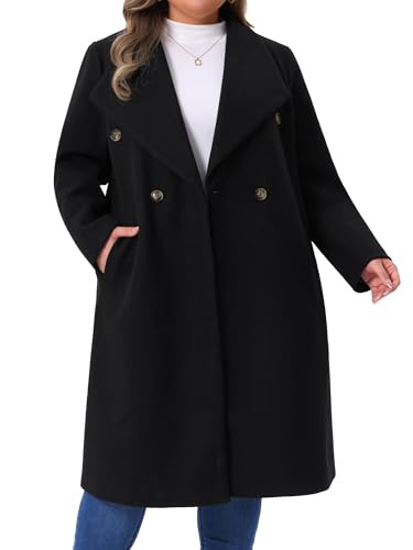 Agnes Orinda Plus Size Peacoat Overcoat for Women Classic Notch Big Lapel Double Breasted Mid-Lon... | Amazon (US)
