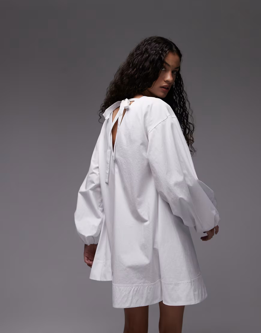 Topshop poplin babydoll mini dress in white | ASOS (Global)
