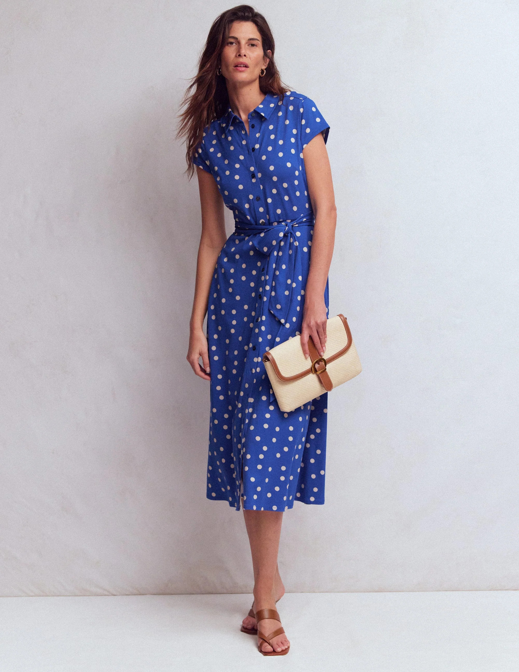 Marcia Jersey Shirt Dress-Bright Blue, Painted Dot | Boden (US)