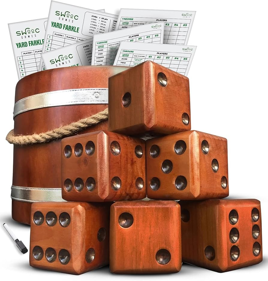 Swooc Games® - Yardzee, Farkle, & 20+ Giant Dice Games (All Weather) with Wood Bucket, 5 Scoreca... | Amazon (US)