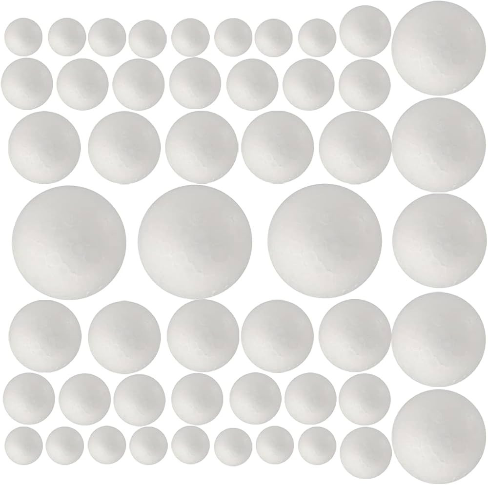 50 Pack Craft Foam Balls, 5 Sizes(1-2.4 Inches), White Polystyrene Smooth Round Balls, Foam Balls... | Amazon (US)