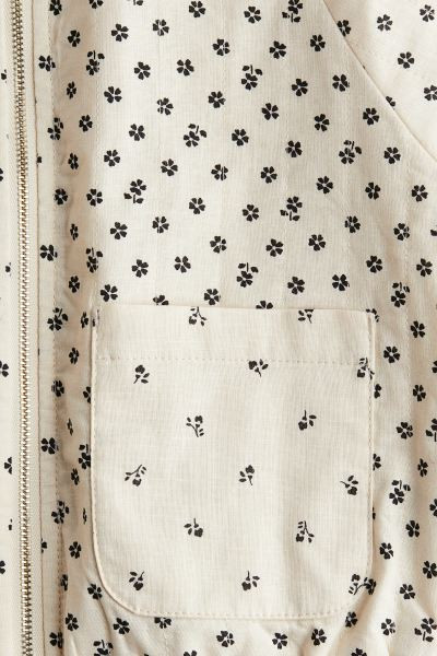 Patterned Linen-blend Jacket - Round Neck - Long sleeve - Light beige/floral - Kids | H&M US | H&M (US + CA)