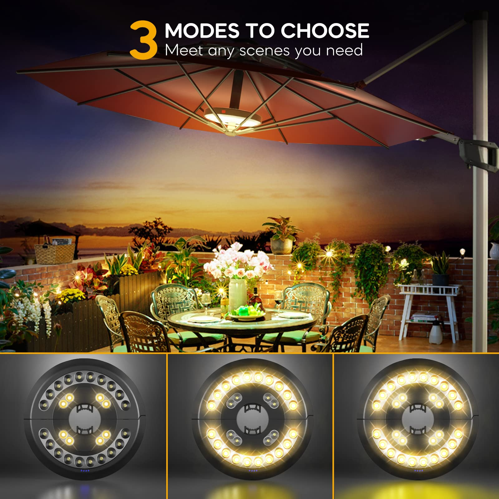 Eletorot Patio Umbrella Lights-Rechargeable Outdoor Lights for Decor, Table Light 28 LED 3 Lighti... | Amazon (US)