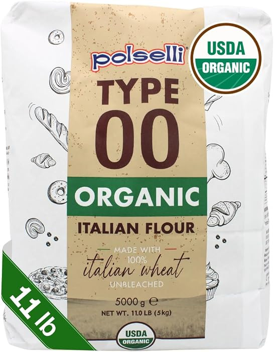 POLSELLI Organic Flour, Type 00, 100% Italian Grain, Double Zero Flour, OO Extra Fine, 5 kg, 11 l... | Amazon (US)