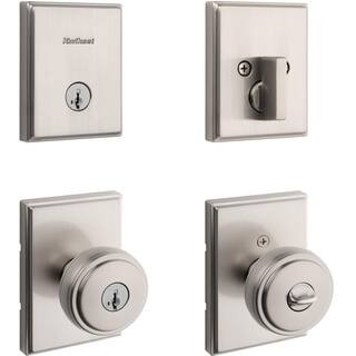 Sora Satin Nickel Rectangle 2.19 in. Keyed Entry Round Door Knob and Deadbolt Combo Pack Featurin... | The Home Depot