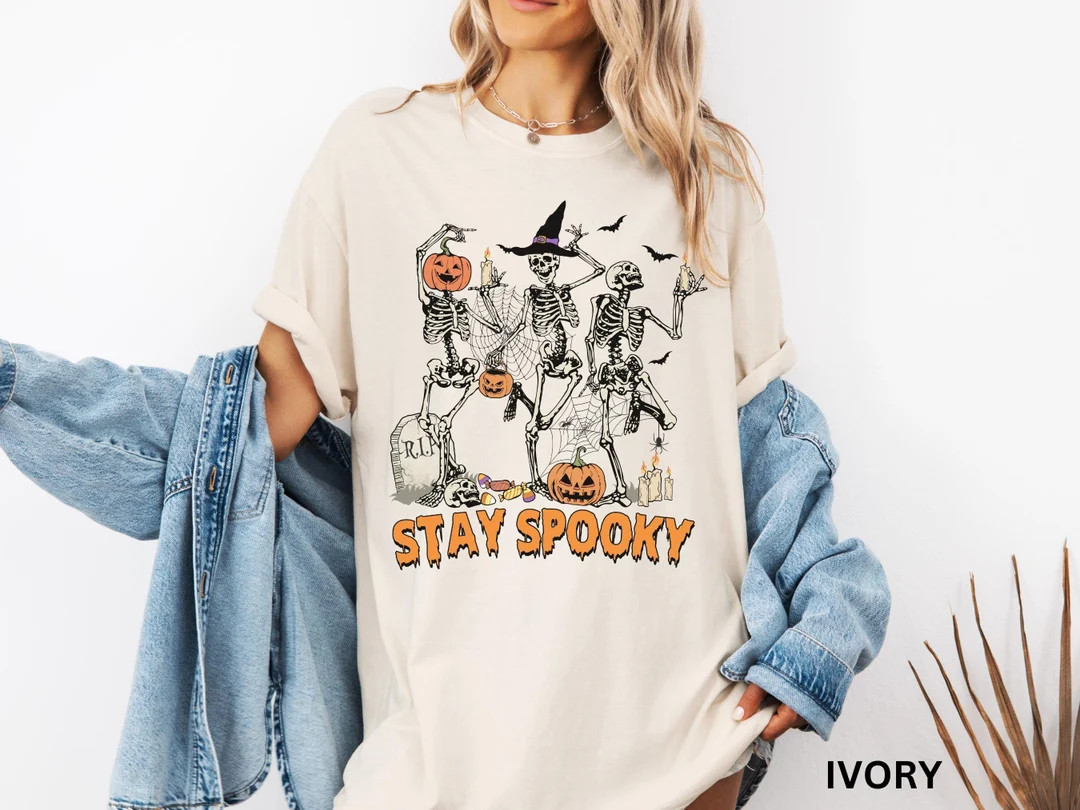 Comfort Colors® Dancing Skeleton Pumpkin Shirt, Retro Halloween Shirt, Funny Fall Halloween Part... | Etsy (US)