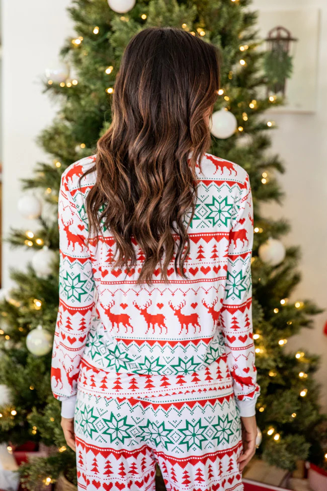 Santa Tell Me Red And Ivory Christmas Print Pajama Top | Pink Lily