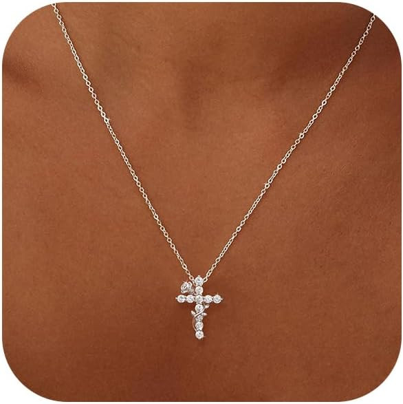 Cross Necklace for Women 14K Gold/Silver Plated Dainty Cross Pendant Choker Trendy Simple Cute Cr... | Amazon (US)