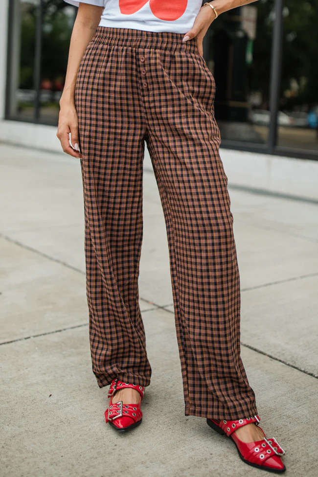 Daydreamer Brown and Black Plaid Boxer Pants | Pink Lily