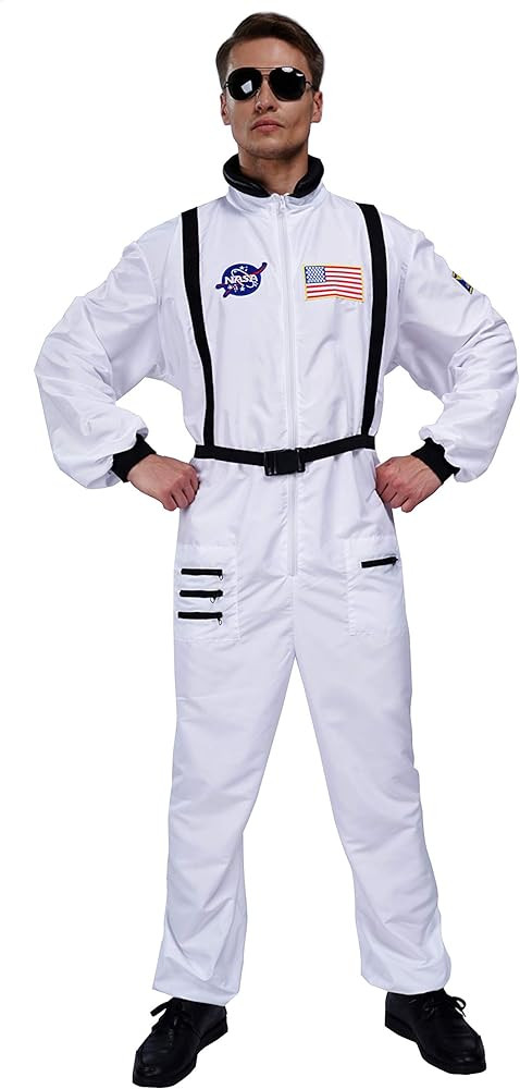Mens Astronaut Costume Jumpsuit for Adults with Embroidered Patches and Pockets | Amazon (US)