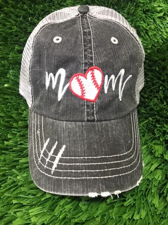 Baseball Mom Heart Distressed Trucker Hat | Etsy (US)
