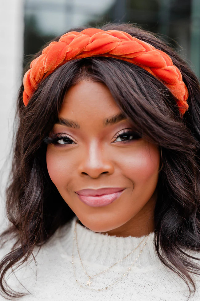A Different Tale Orange Velvet Braided Headband | Pink Lily