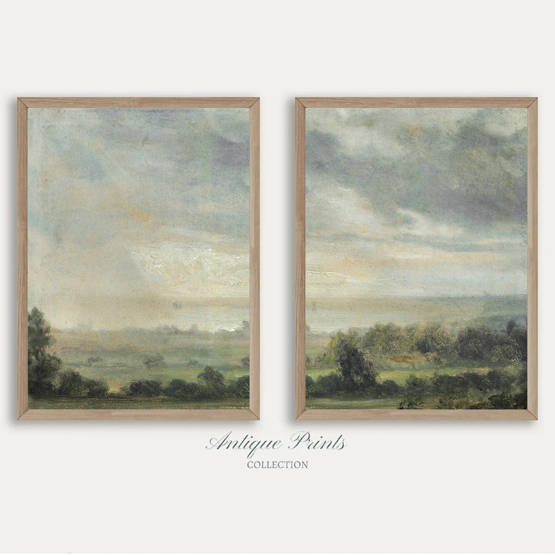 French Country Set of 2 Split Print, Country 2 Pieces Vintage Wall Art, Moody Painting, Neutral L... | Etsy (US)