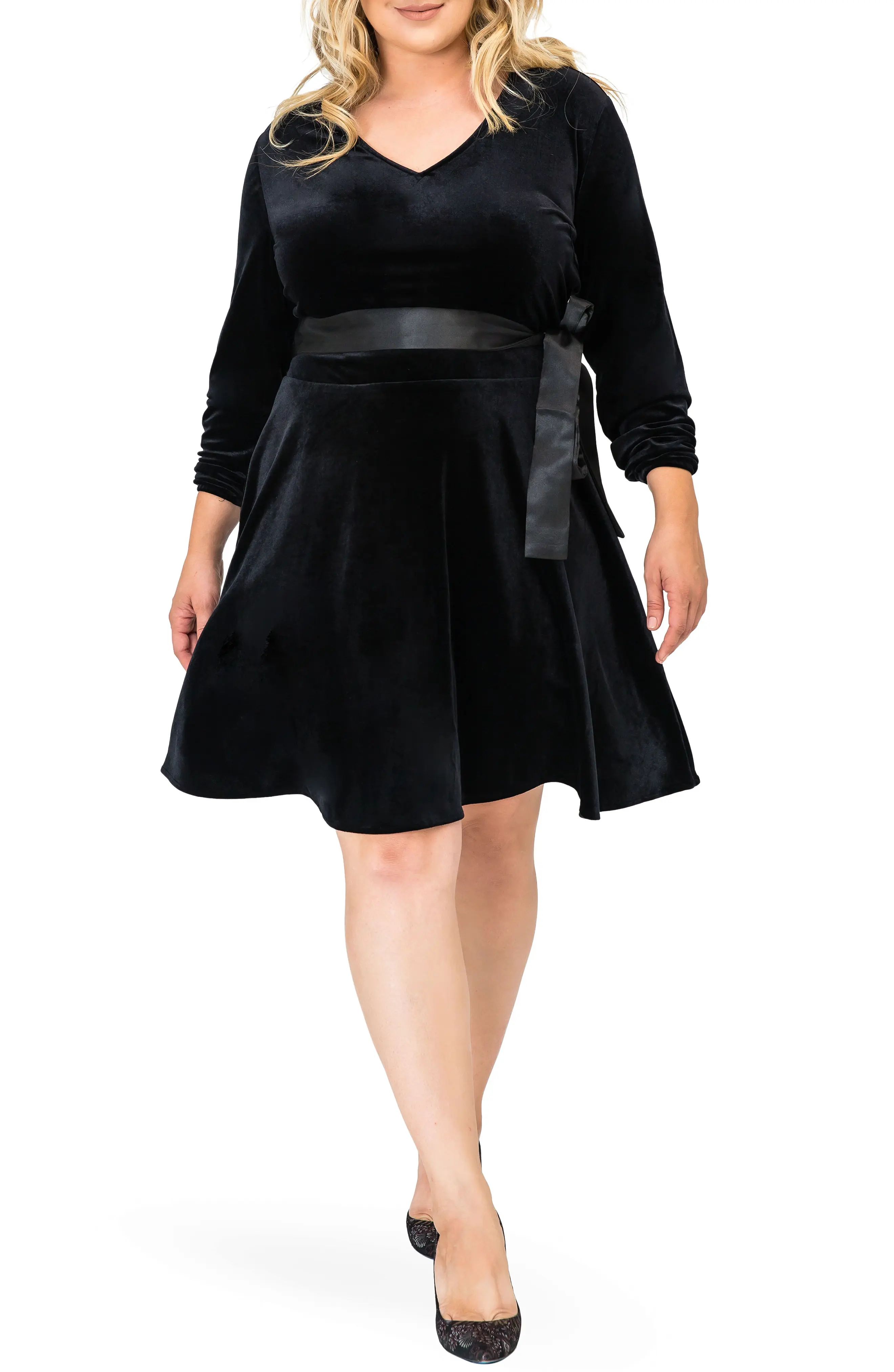 Plus Size Women's Standards & Practices Millie V-Neck Stretch Velvet Fit & Flare Dress, Size 2X - Bl | Nordstrom