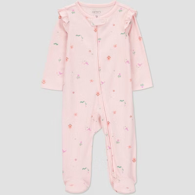 Carter's Just One You®️ Baby Girls' Zipper Sleep N' Play - Light Pink 6M: Cotton-Polyester Blend, Snug Fit, Bird | Target