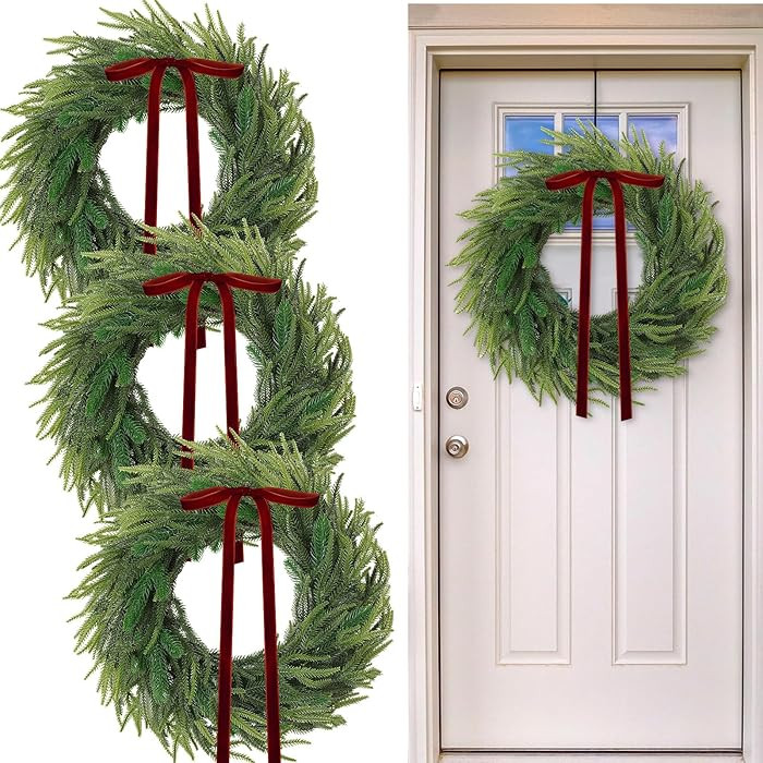 3 Pcs 20 Inch Christmas Norfolk Pine Wreath Artificial Real Touch Norfolk Wreath Winter Farmhouse... | Amazon (US)