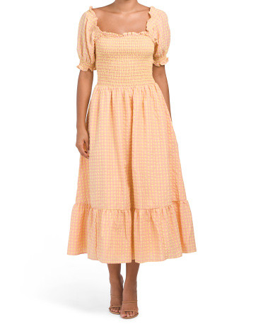 Gingham Smocked Midi Dress | TJ Maxx