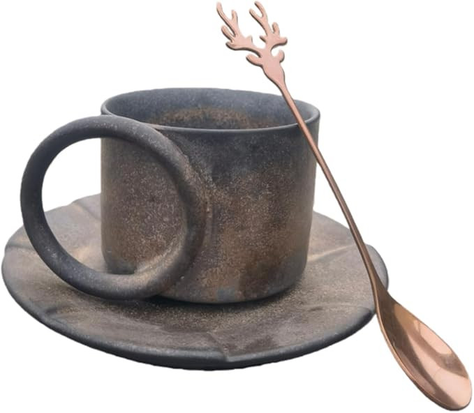 Coffee Cup Set with Saucer and Spoon, Vintage Design Handmade Lead-Free Ceramic Artistic Latte Ca... | Amazon (US)