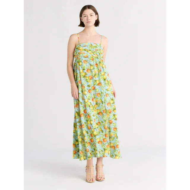 Free Assembly Women's Pleated Linen Blend Maxi Dress, Sizes XS-XXXL | Walmart (US)