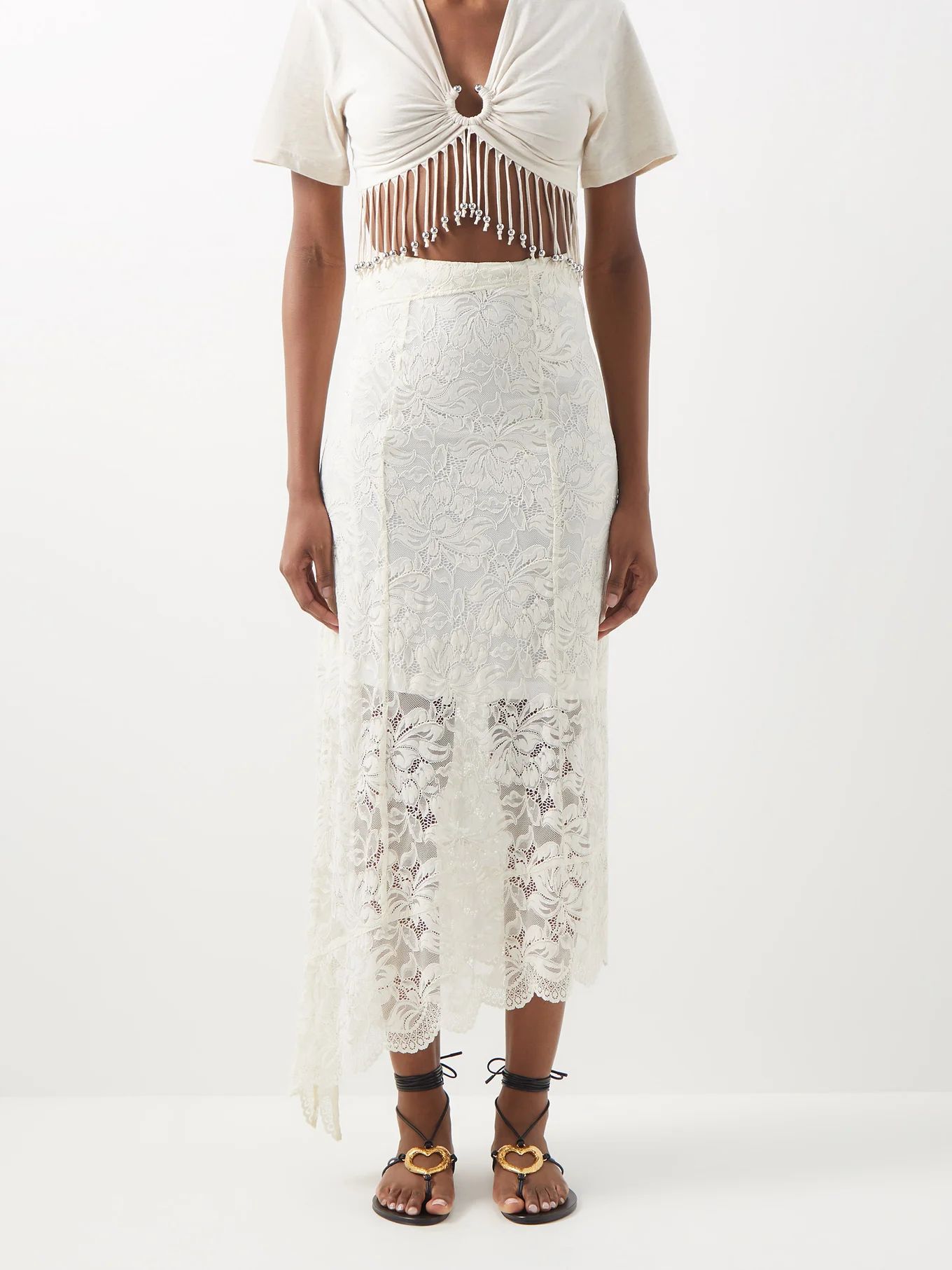 Asymmetric floral-lace skirt | Matches (US)