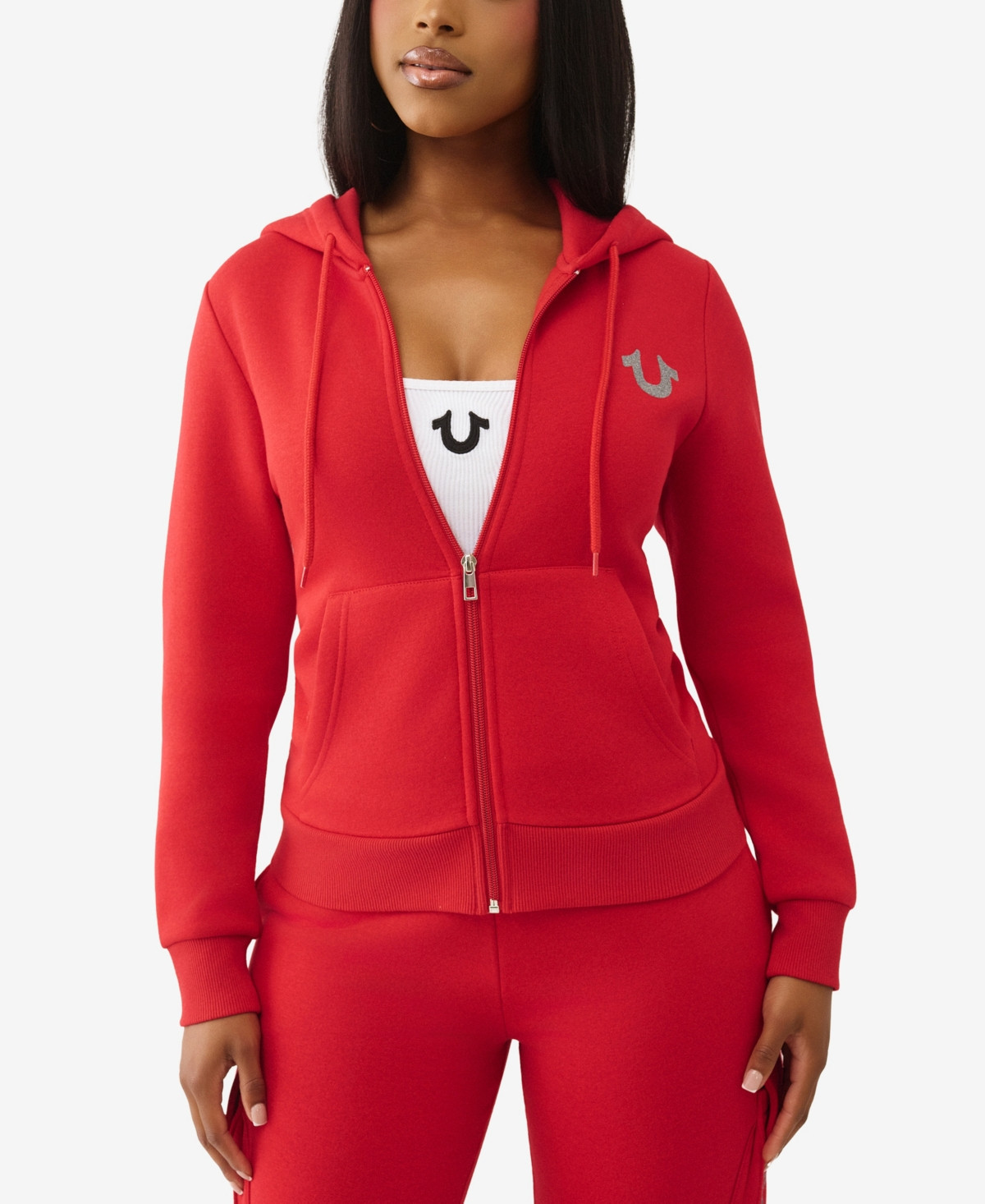 True Religion Women's Metallic Buddha Banner Zip Up Hoodie - Red | Macy's