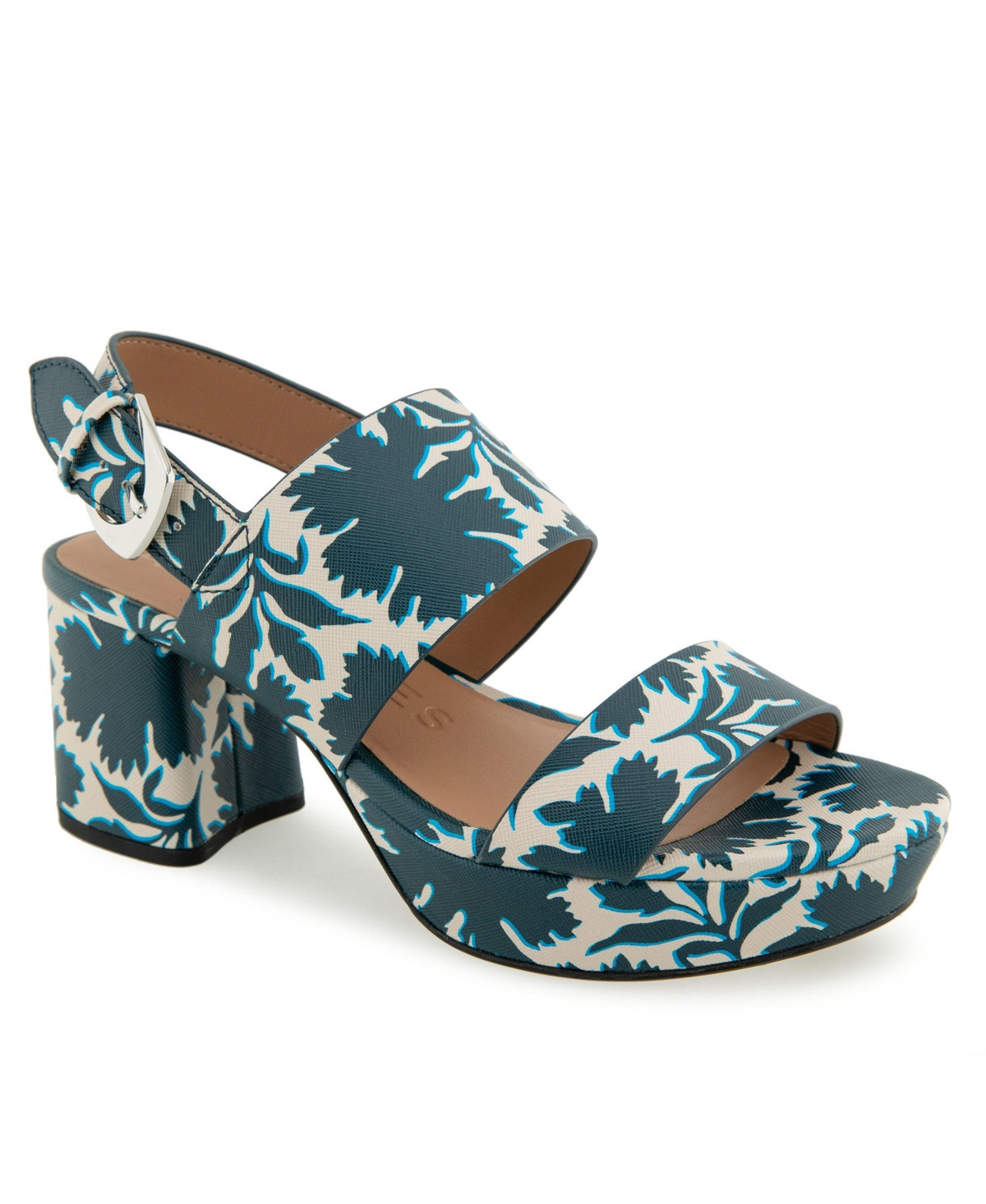 Aerosoles Women's Camilia Round Toe Platform Sandals - Navy/Eggnog Printed Floral Faux Leather | Macy's
