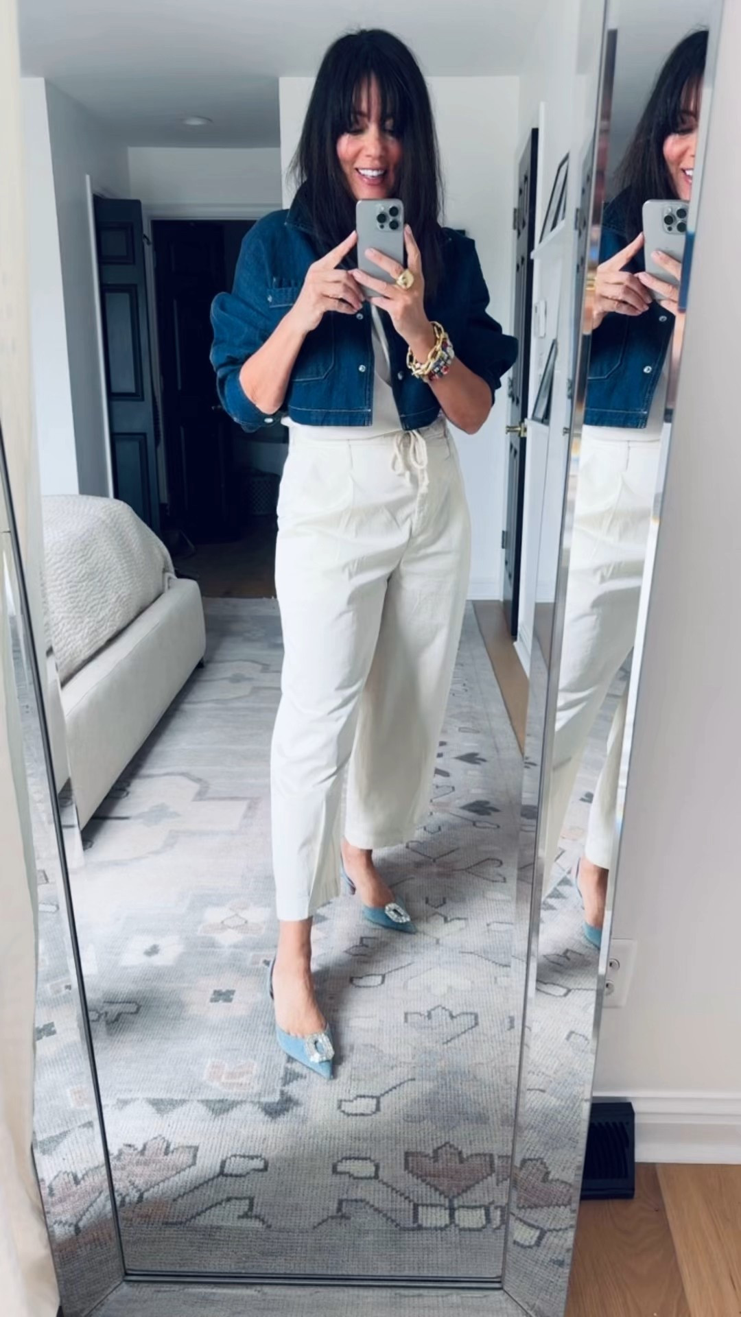 FYI- Perfect crop length should hit just above your ankle 
Wearing 6 in pants 
Tank is on sale $30 small 
And jacket is size small 

#LTKTravel #LTKStyleTip #LTKWorkwear