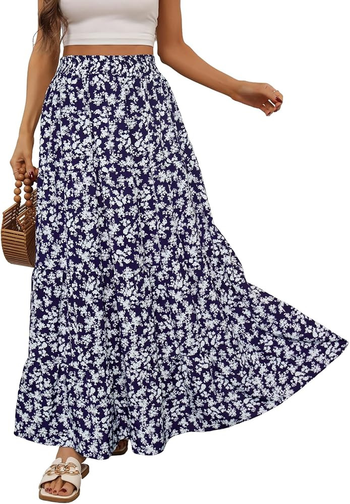 Berydress Long Skirts for Women Trendy Elastic Waist Flowy Summer Ankle Length Boho Flared A Line... | Amazon (US)