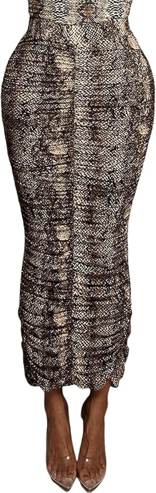 Women's Leopard Skirt Midi Long High Waist Silk Satin Elastic Cheetah Skirt Office Pencil Skirt | Amazon (US)