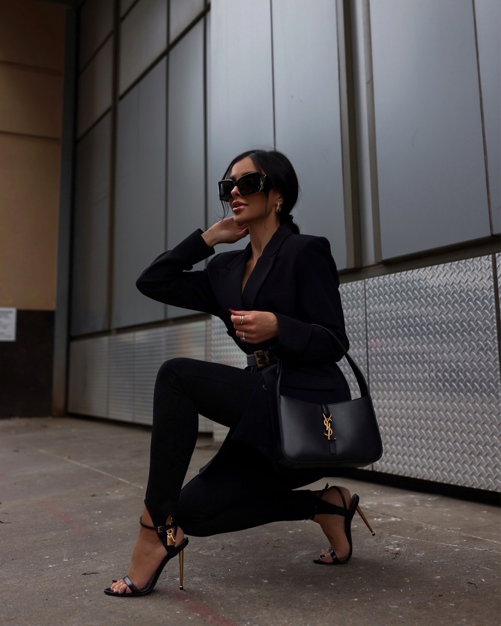 Fall date night attire / fall workwear
Nordstrom black double breasted blazer wearing an XS
Mango black stirrup leggings wearing an XS
Saint Laurent hobo bag
Saint Laurent logo sunglasses
Saint Laurent YSL belt wearing a size 75 
Amazon Bottega similar earrings 



#LTKHoliday #LTKworkwear #LTKfindsunder100