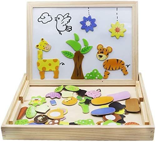 Wooden Toys Magnetic Puzzles Kids Wooden Games 109 Pieces Double Side Education Learning Toys for... | Amazon (US)