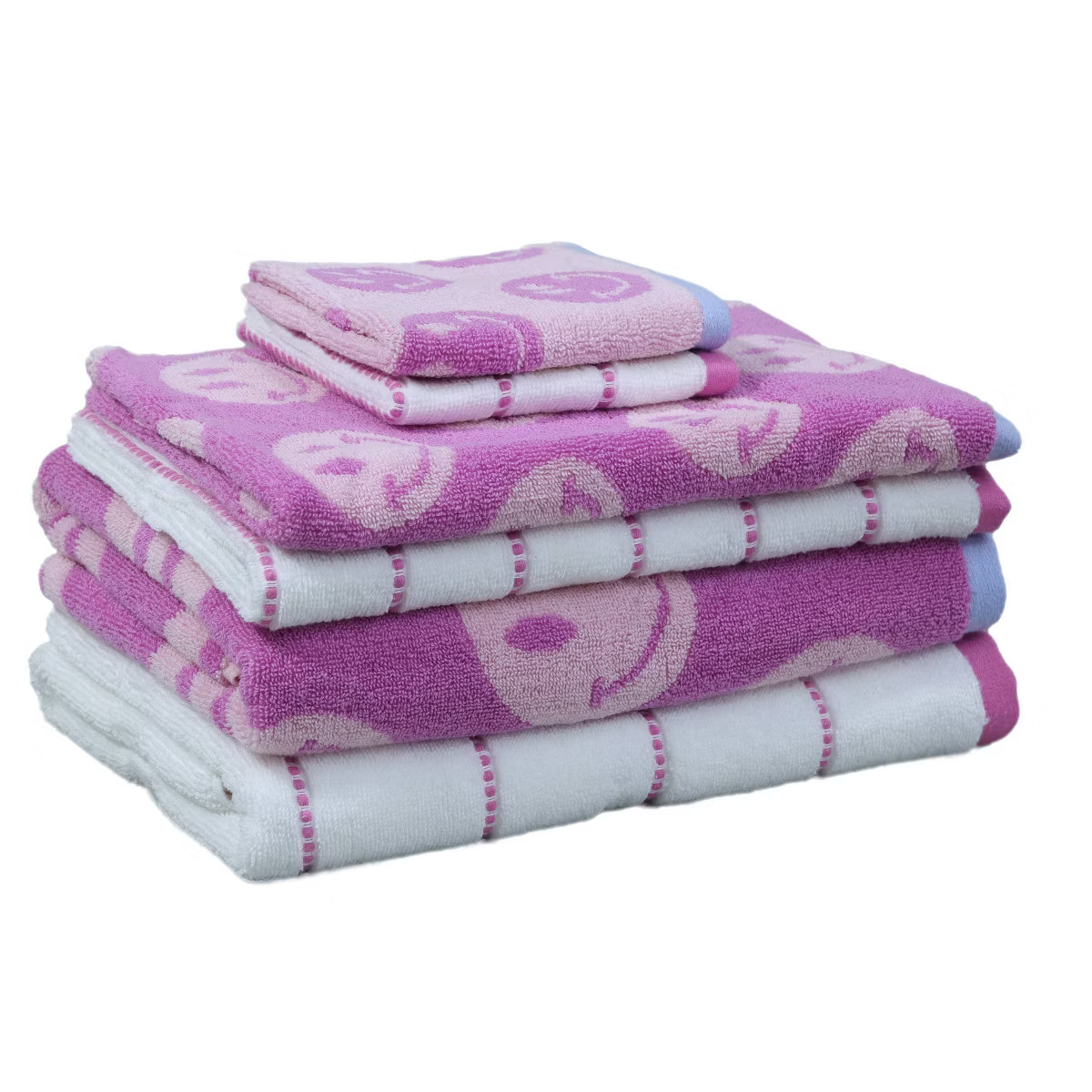 6pc Bath Towel Set Pink Striped Smiles - Kapoor Home | Target