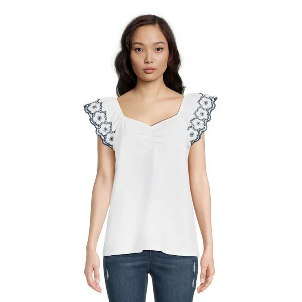 Time and Tru Women's Flutter Sleeve Top | Walmart (US)